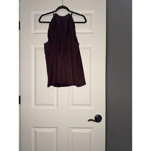 Ann Taylor Sleeveless Ruffle Collar Pleated Tank Top Plum Xl Button Back Nwt